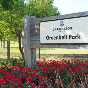 Neighborhood Carrollton Texas Greenbelt Park Sign